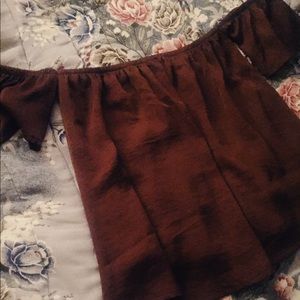 NWOT AEO Silk Burgundy Off-The-Shoulder Top